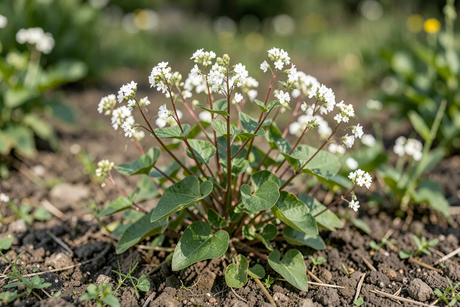 Ajda (Fagopyrum esculentum) — ponazoritev rastline — AI prikaz, ustvarila umetna inteligenca.