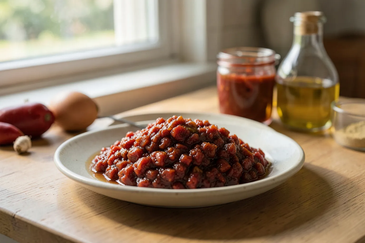 Ajvar — ponazoritev pripravljene jedi oziroma pridelka — AI prikaz, ustvarila umetna inteligenca.