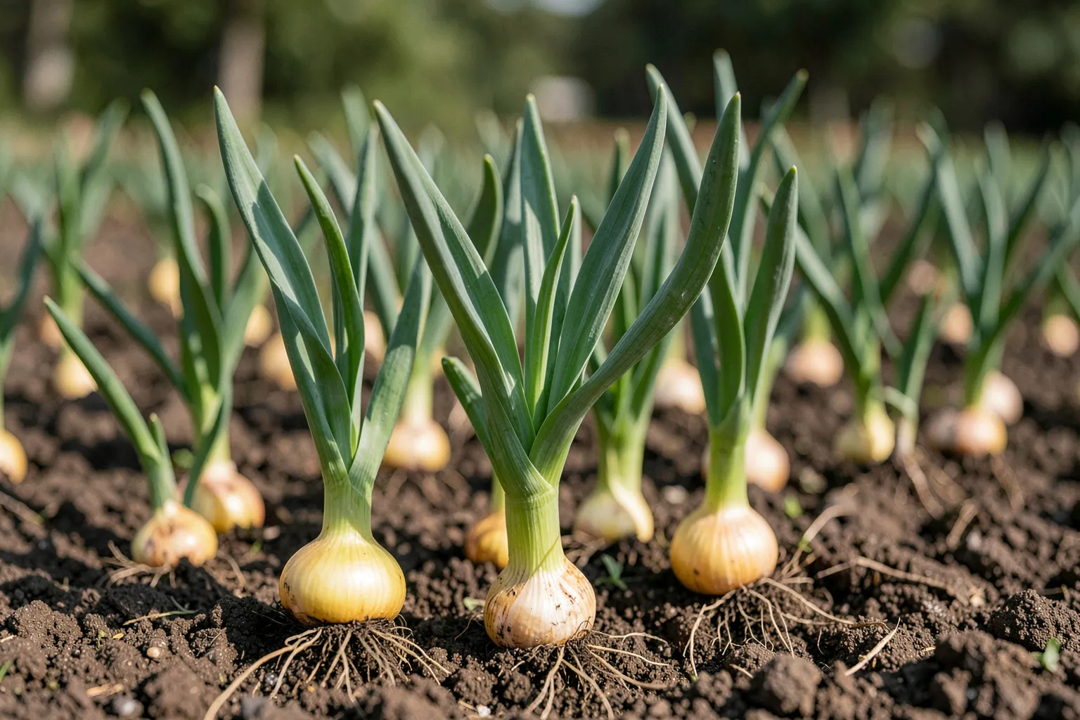 Čebula (Allium cepa) — ponazoritev rastline — AI prikaz, ustvarila umetna inteligenca.