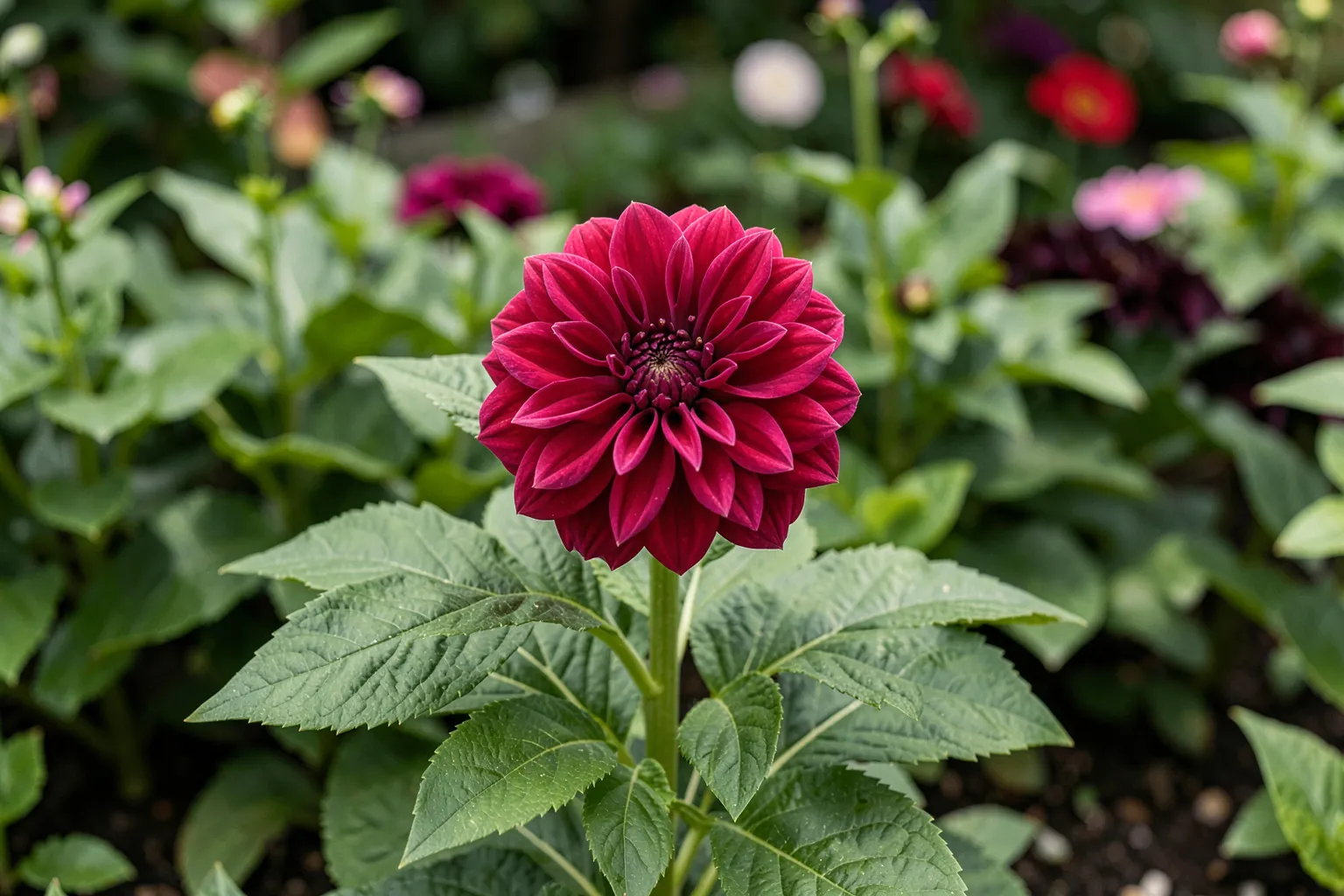 Dalija (Dahlia pinnata) — ponazoritev rastline — AI prikaz, ustvarila umetna inteligenca.