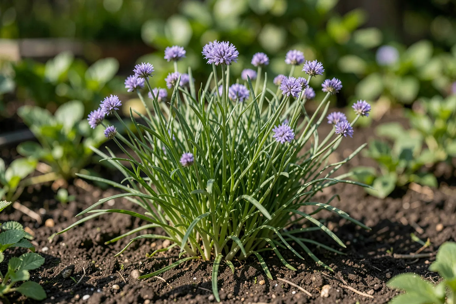 Drobnjak (Allium schoenoprasum) — ponazoritev rastline — AI prikaz, ustvarila umetna inteligenca.