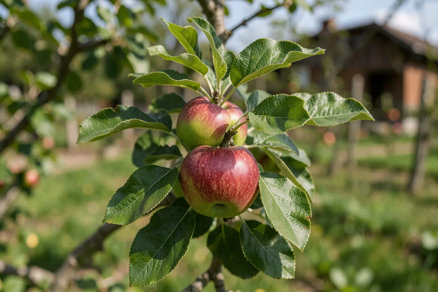 Jablana (Malus domestica) — ponazoritev rastline — AI prikaz, ustvarila umetna inteligenca.