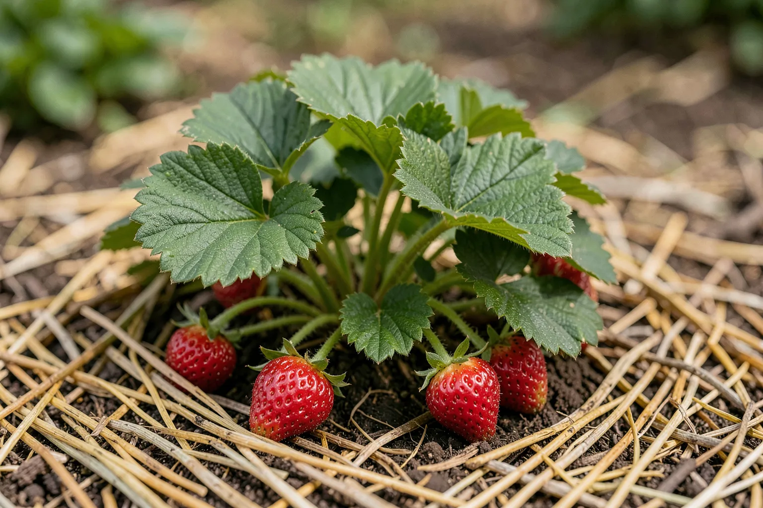 Jagoda (Fragaria × ananassa) — ponazoritev rastline — AI prikaz, ustvarila umetna inteligenca.