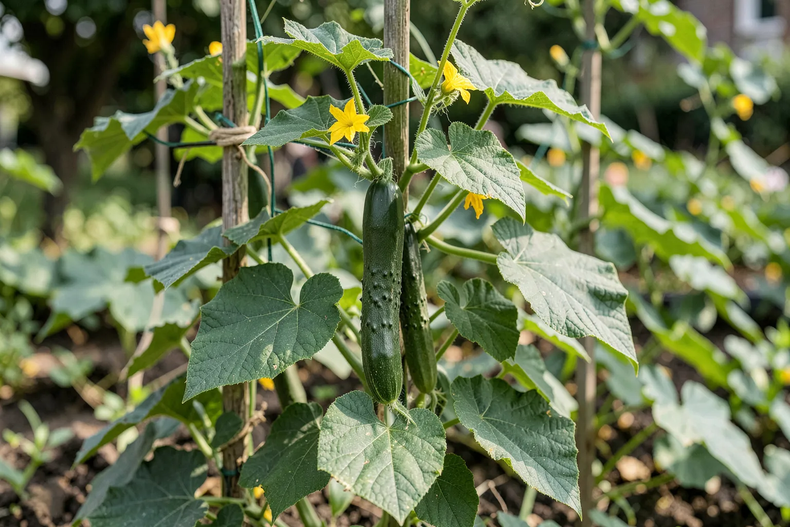 Kumara (Cucumis sativus) — ponazoritev rastline — AI prikaz, ustvarila umetna inteligenca.