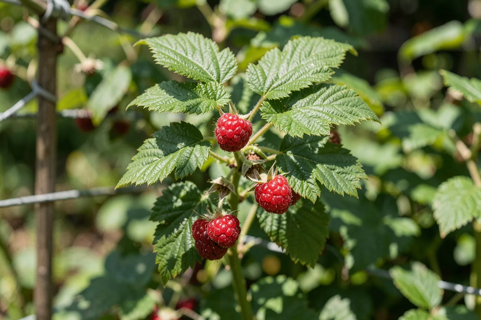 Malina (Rubus idaeus) — ponazoritev rastline — AI prikaz, ustvarila umetna inteligenca.