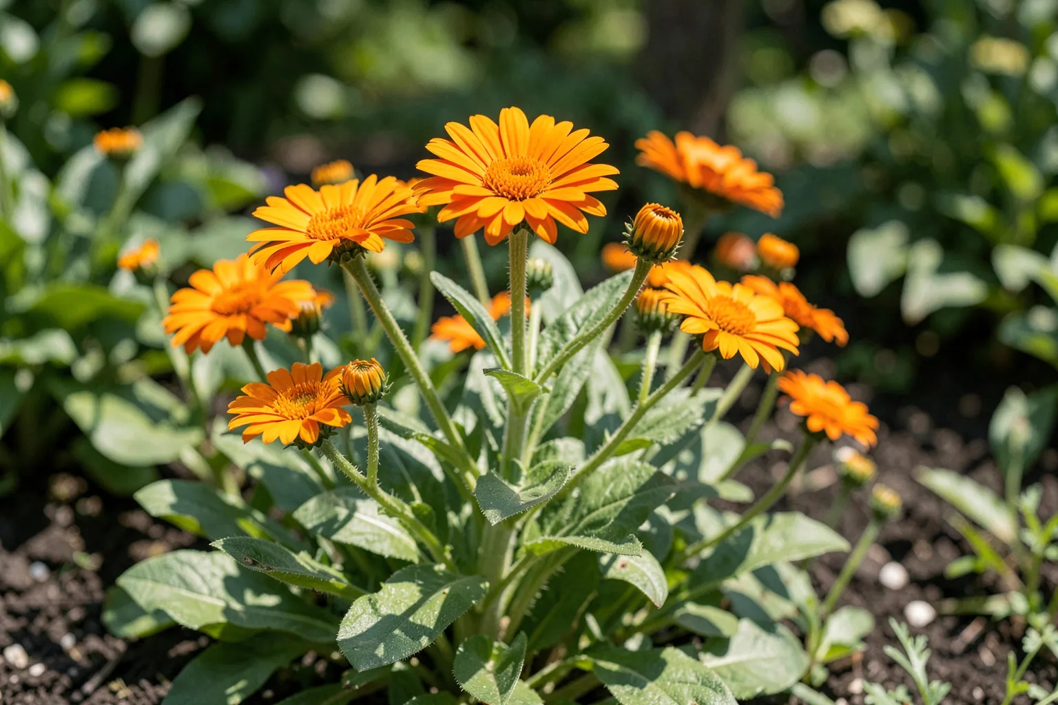 Ognjič (Calendula officinalis) — ponazoritev rastline — AI prikaz, ustvarila umetna inteligenca.
