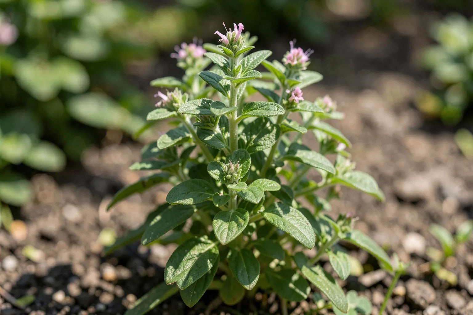 Origano (Origanum vulgare) — ponazoritev rastline — AI prikaz, ustvarila umetna inteligenca.