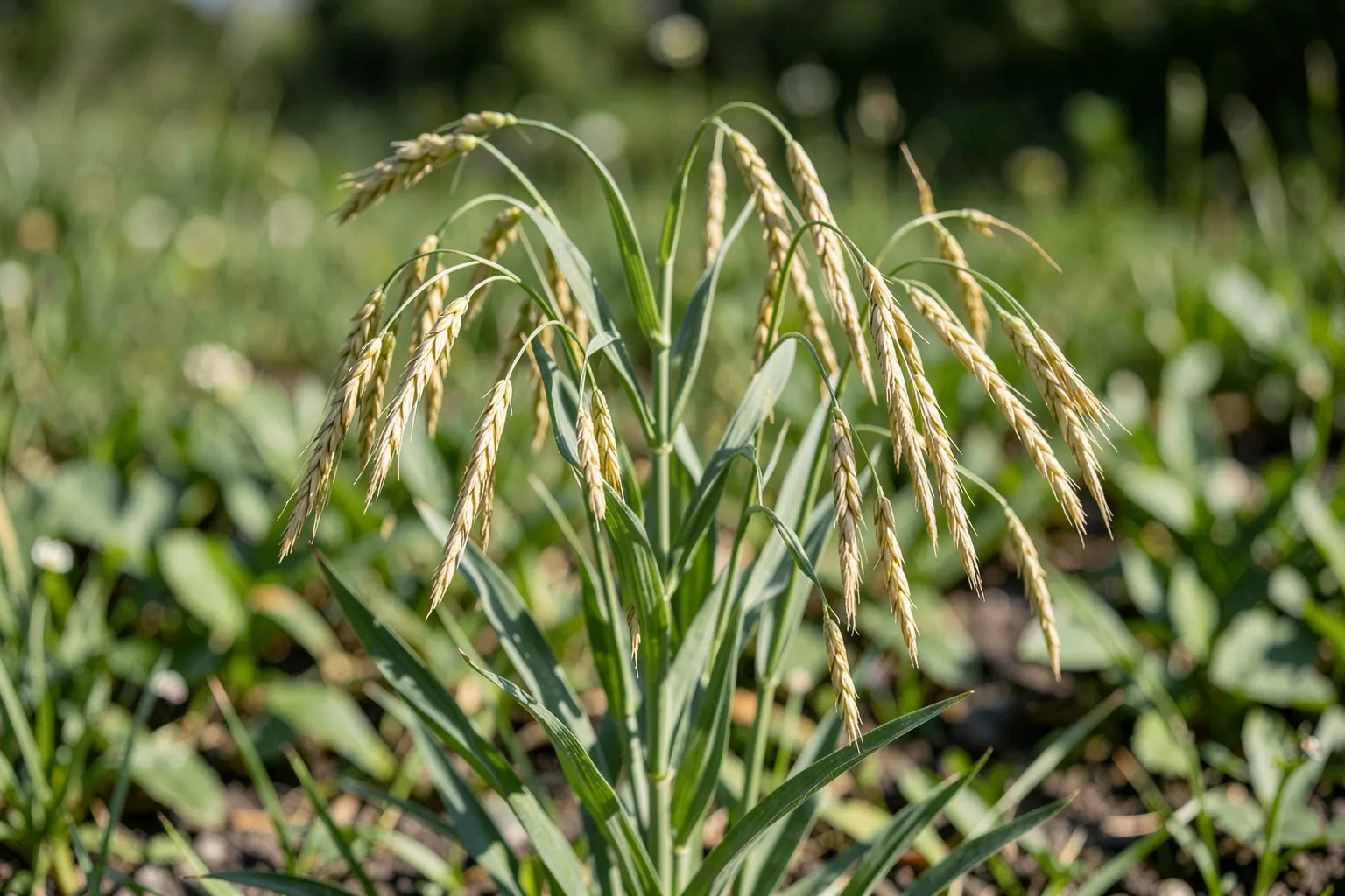 Oves (Avena sativa) — ponazoritev rastline — AI prikaz, ustvarila umetna inteligenca.
