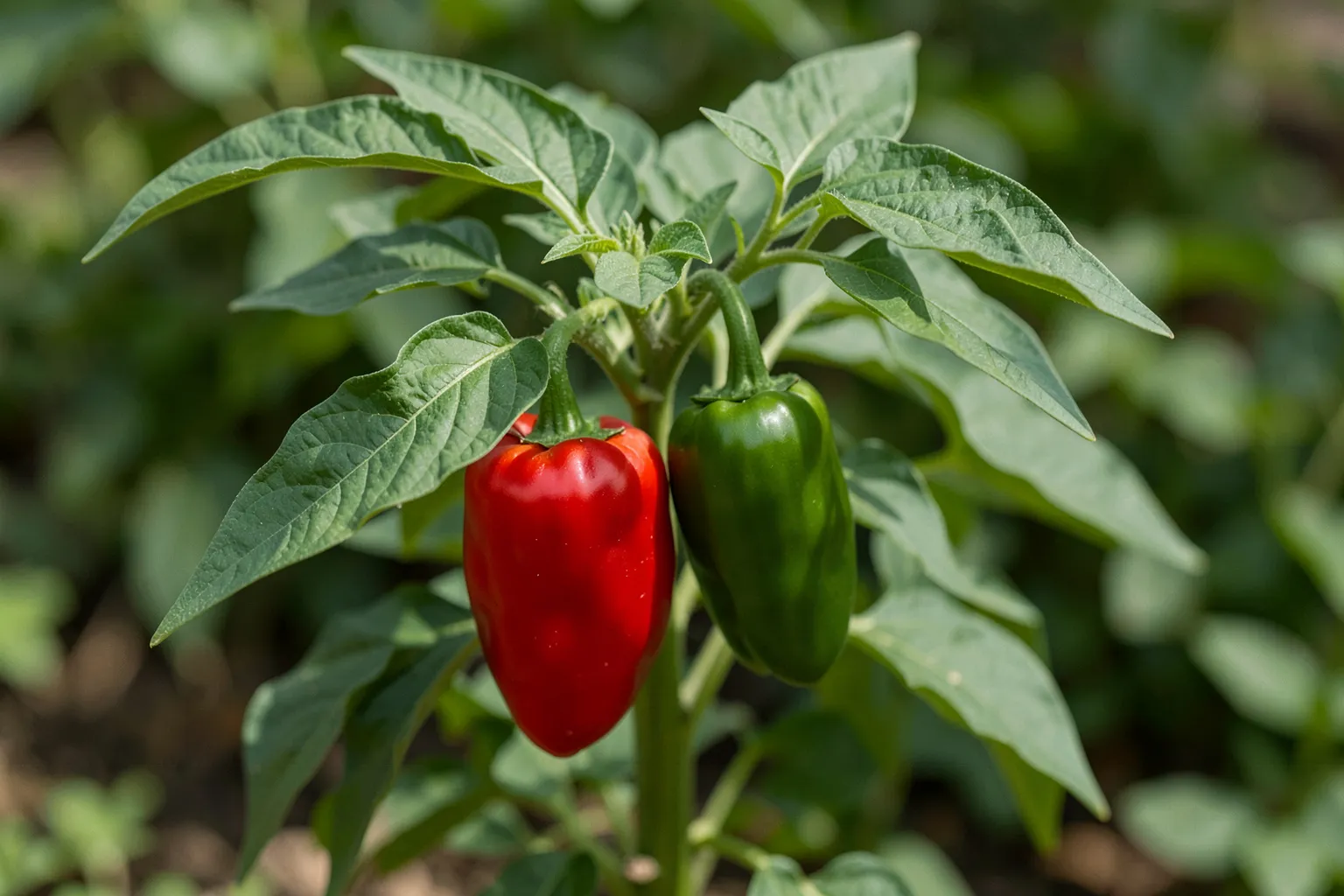 Paprika (Capsicum annuum) — ponazoritev rastline — AI prikaz, ustvarila umetna inteligenca.