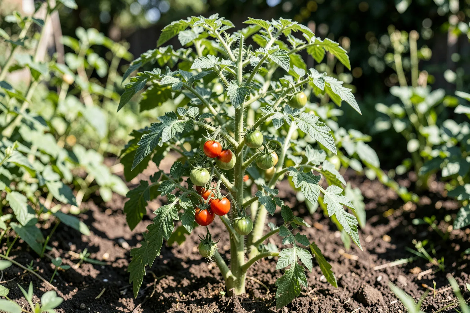 Paradižnik (Solanum lycopersicum) — ponazoritev rastline — AI prikaz, ustvarila umetna inteligenca.