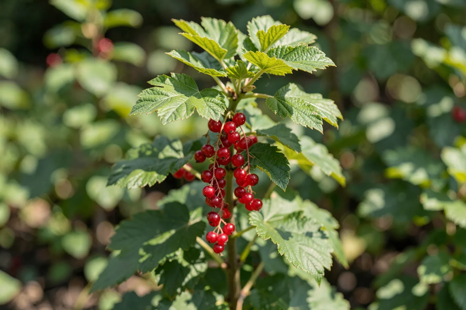 Ribez (Ribes rubrum) — ponazoritev rastline — AI prikaz, ustvarila umetna inteligenca.