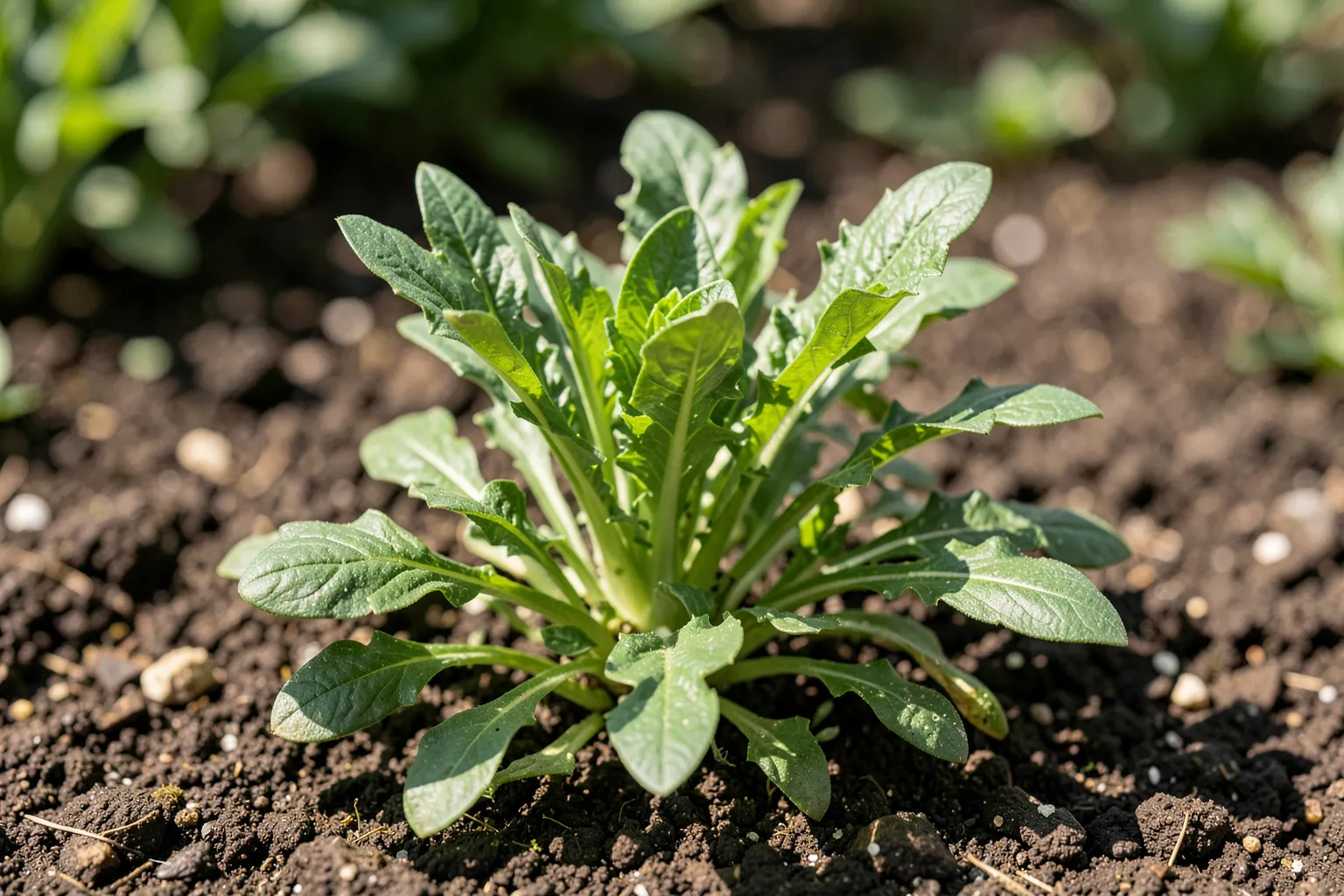 Rukola (Eruca sativa) — ponazoritev rastline — AI prikaz, ustvarila umetna inteligenca.