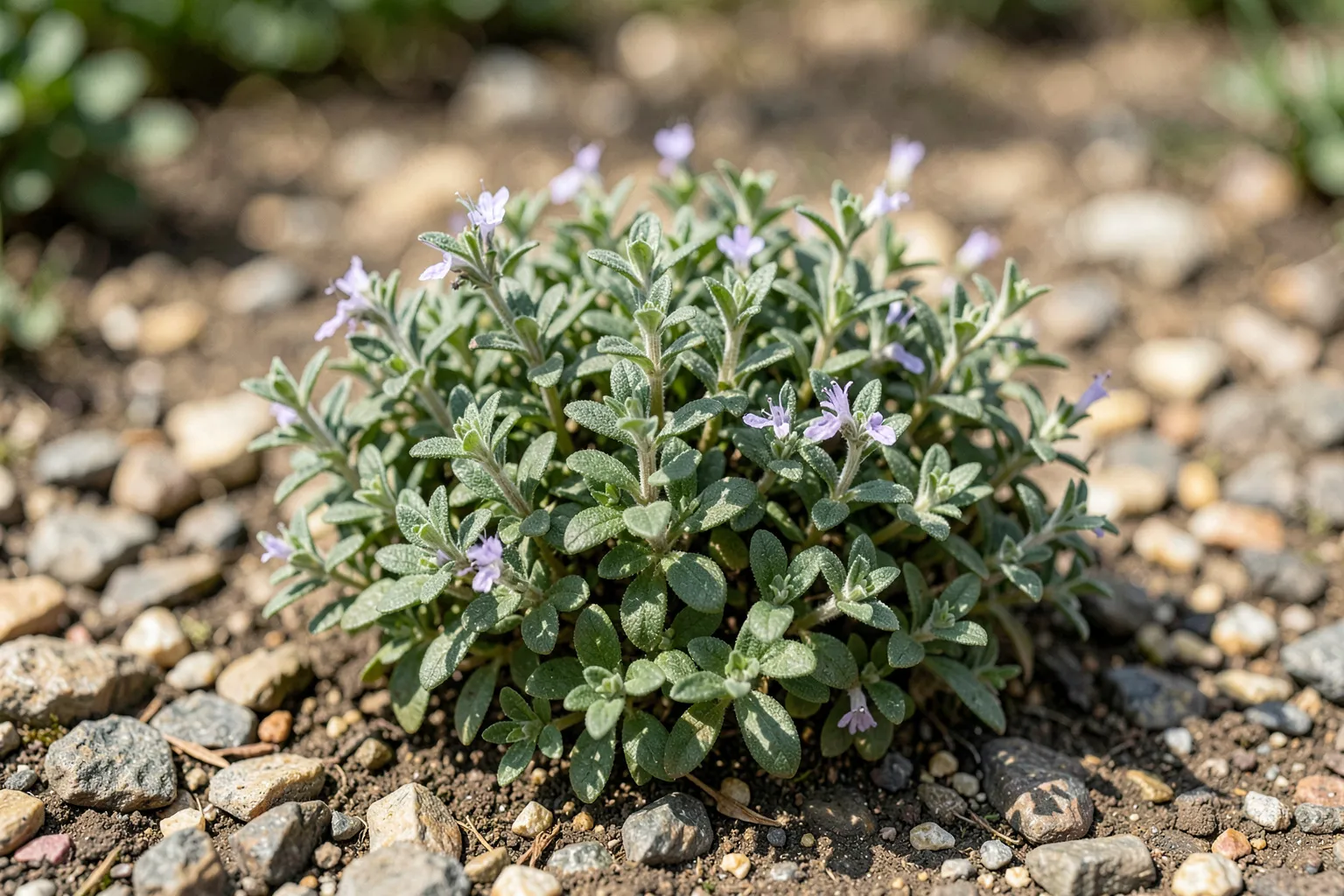 Timijan (Thymus vulgaris) — ponazoritev rastline — AI prikaz, ustvarila umetna inteligenca.