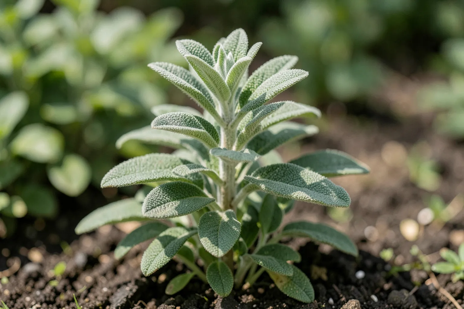 Žajbelj (Salvia officinalis) — ponazoritev rastline — AI prikaz, ustvarila umetna inteligenca.