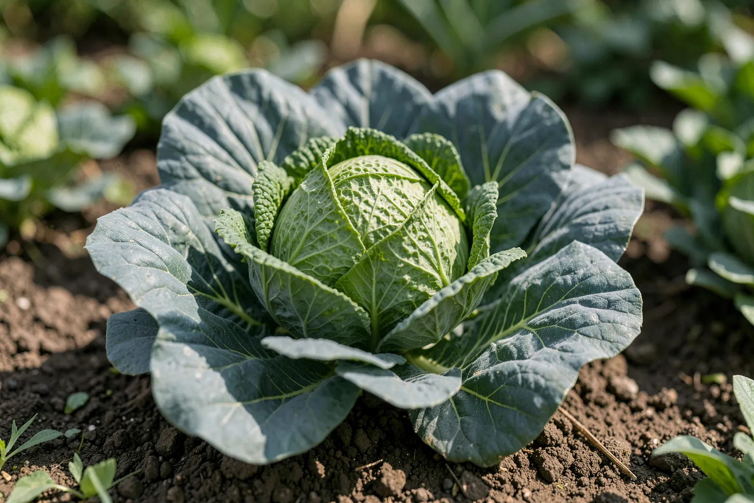 Zelje (Brassica oleracea var. capitata) — ponazoritev rastline — AI prikaz, ustvarila umetna inteligenca.